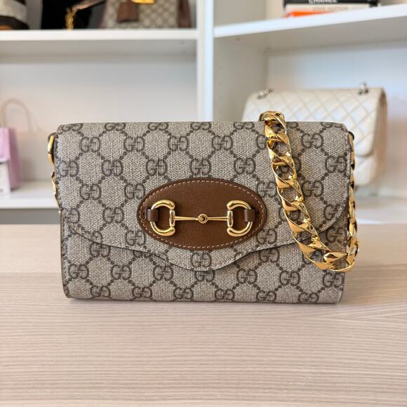 Gucci GG Supreme Monogram Azalea Calfskin Web Mini Horsebit 1955 Chain - Picture 1 of 13